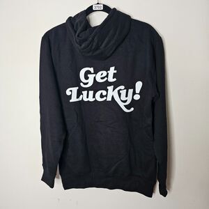 NWOT Black White Noods Get Lucky! Long Sleeve Front Pocket Hoodie Sweater Medium